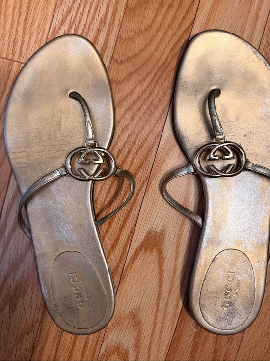 Gucci Shoes - Gucci Metallic Gold Double G Thong Sandals